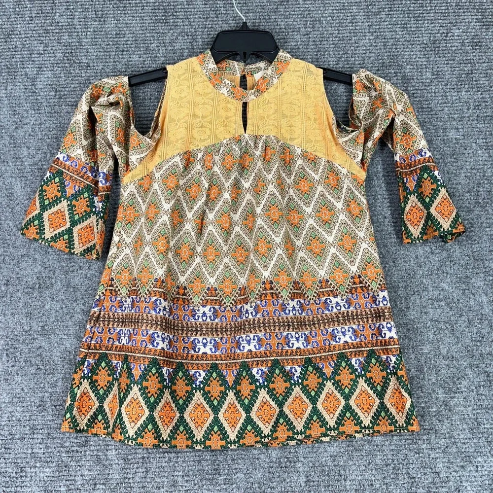 Boho Jane Geometric Cold Shoulder Blouses Patterned Top S Womens - Picture 4 of 12